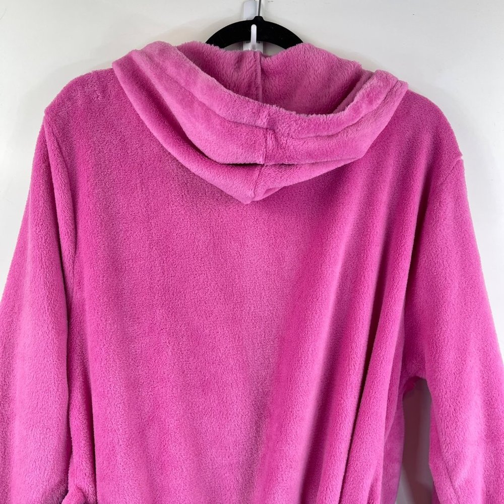 FILA Pink/Black Fleece Hooded Robe Logo Spell Out Trim Size Medium - Picture 5 of 11